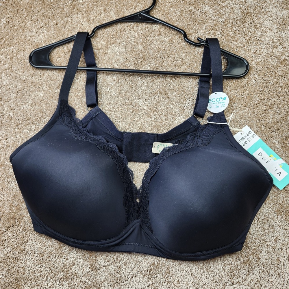 Dorina Alana Black Lace Trim Underwired Soft Bra Eco Fibres 44D D001932M NEW
